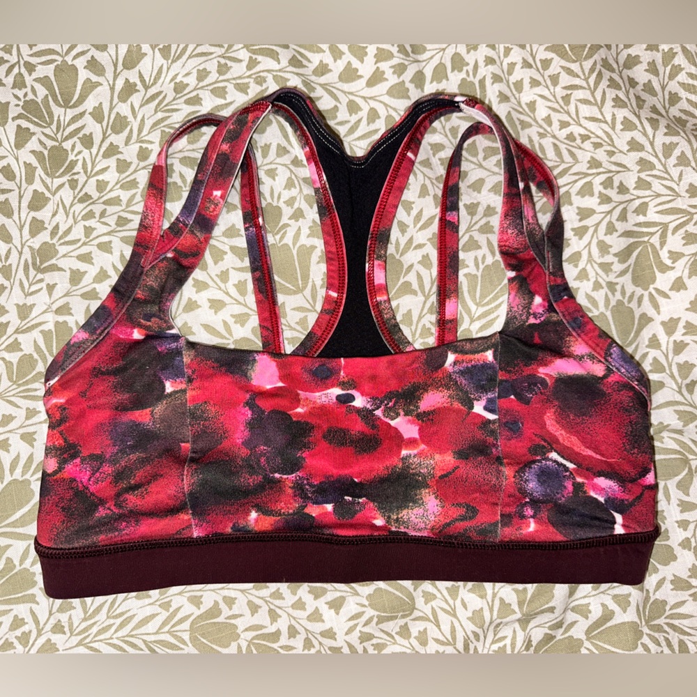 Lululemon Vibrant Red and Black Floral Sports Bra Size 8